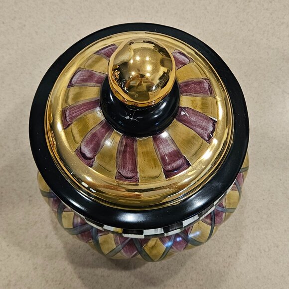 RARE MACKENZIE CHILDS ARGYLE PLAID AURORA CERAMIC GROOVY CANISTER JAR DISH - Picture 5 of 16